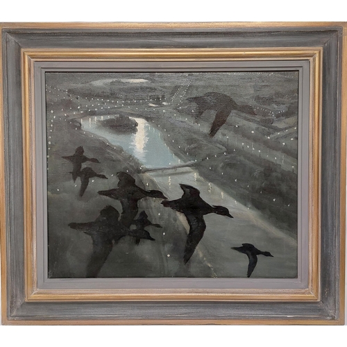 14 - Peter Markham Scott (1909-1989)  - Tufted Ducks Arriving at St James Park 1936 - Oil on Canvas signe... 