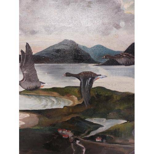 15 - Peter Markham Scott (1909-1989)  - Geese in Flight - Oilton  Son of Robert Falcon Scott (of The Anta... 