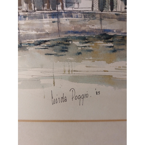 49 - Linda Poggio Albert Dock 85 Watercolour pen and ink. Framed, glazed  and mounted Frame 18.5” high by... 