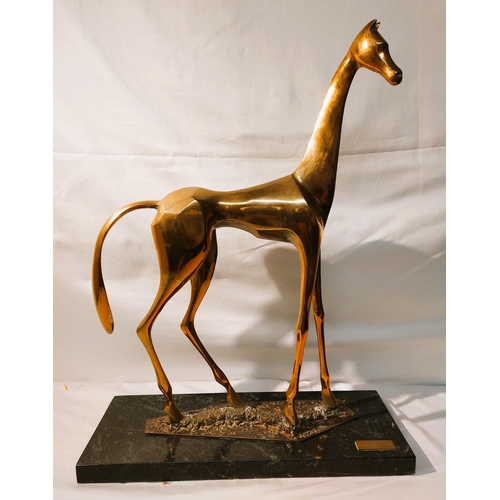 62 - Arthur Dooley (1929-1994) Polished Bronze Horse “ 22 ½” high on green marble base 17” long with appl... 