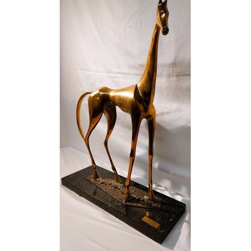 62 - Arthur Dooley (1929-1994) Polished Bronze Horse “ 22 ½” high on green marble base 17” long with appl... 