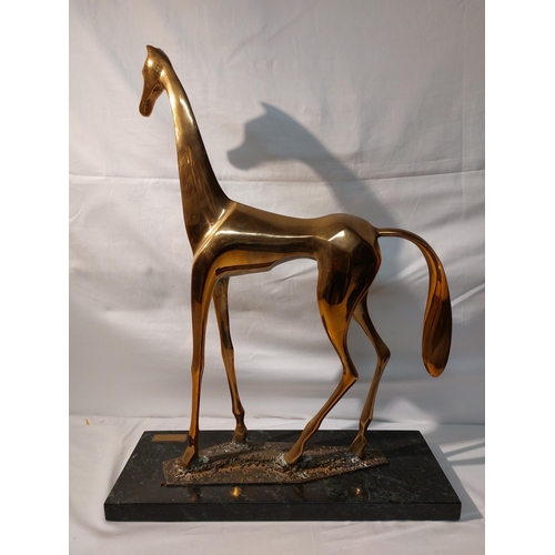 62 - Arthur Dooley (1929-1994) Polished Bronze Horse “ 22 ½” high on green marble base 17” long with appl... 