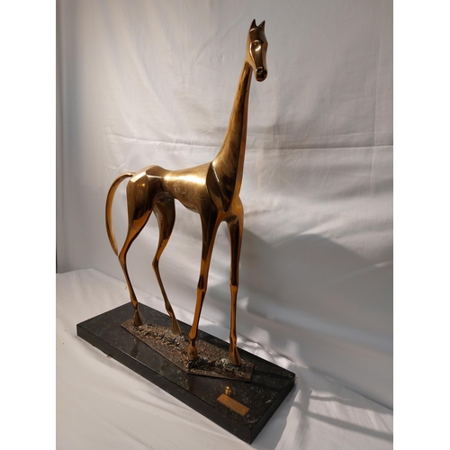 62 - Arthur Dooley (1929-1994) Polished Bronze Horse “ 22 ½” high on green marble base 17” long with appl... 