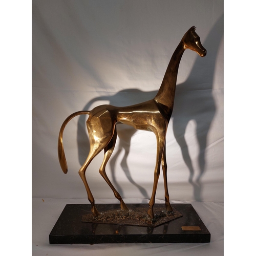 62 - Arthur Dooley (1929-1994) Polished Bronze Horse “ 22 ½” high on green marble base 17” long with appl... 