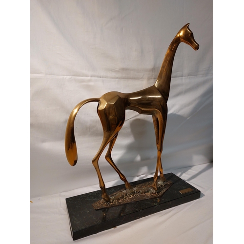 62 - Arthur Dooley (1929-1994) Polished Bronze Horse “ 22 ½” high on green marble base 17” long with appl... 