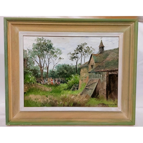 63 - Sheila Turner - Oil on Canvas-Hillbark Farm Frankby - signed to lower right. Sheila Turner 79 A love... 