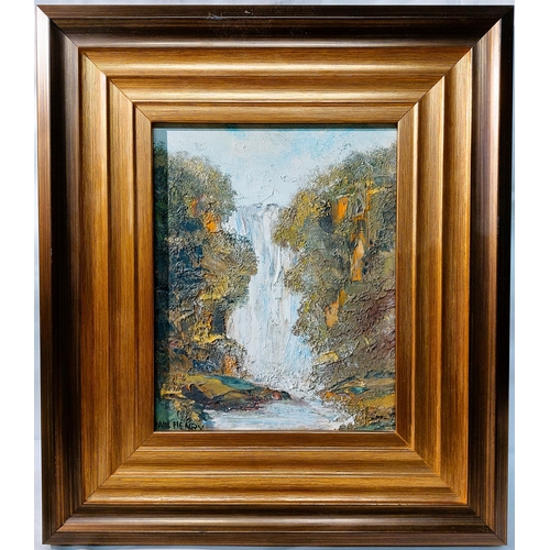 69 - after Paul Henry - Waterfall - Oil on board with signature lower right -9 ¼ by 7 ¼,Frame 16x 13 ¼ in... 