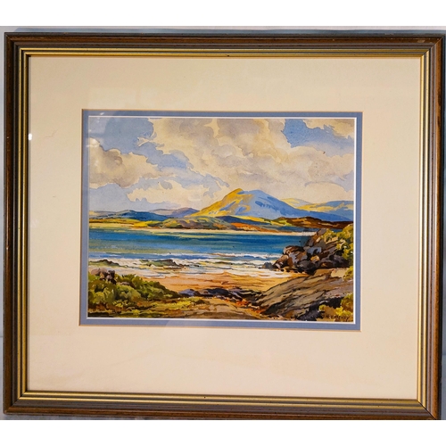 71 - Terence Henry Watercolour - Coastal Scene, frame size 14.5” high by 16” wide, Image size 7.5” high b... 