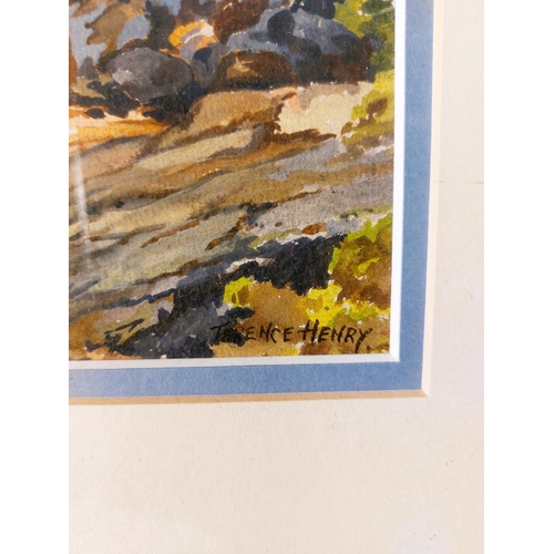 71 - Terence Henry Watercolour - Coastal Scene, frame size 14.5” high by 16” wide, Image size 7.5” high b... 