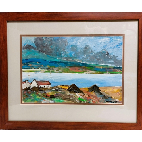 72 - R. Dunleavey Framed and Glazed Oil on Board Coastal scene before a storm. Signed Lower Right frame s... 