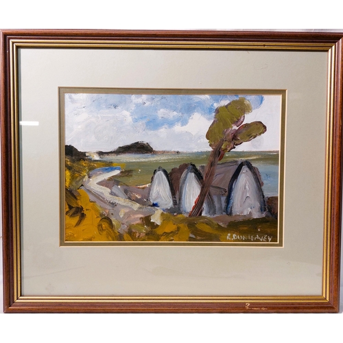 78 - R. Dunleavey Oil on Board White gabled cottage and tree Oil on Board signed lower right Framed and g... 