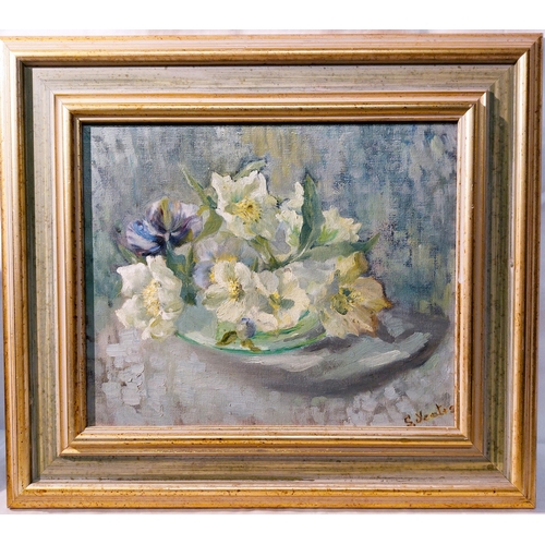 82 - Sophie Yeates - Still Life  'Hellabore' 1938- Oil on Board, Provenance Grafton Gallery Dublin, Frame... 