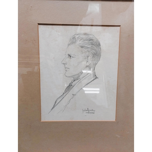 84 - A Pencil Sketch of Ben Carty - signed John Farley 1926 Framed and mounted, Frame size 24” high by 18... 