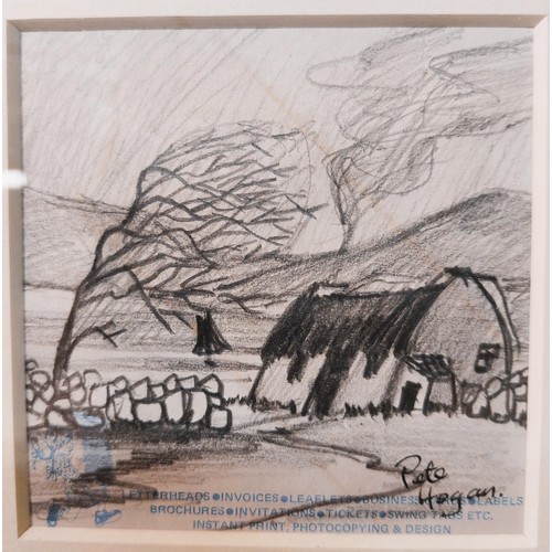 94 - Pete Hogan - Cottage Scene -pencil on letterhead -Framed and Mounted Purchased from the artist. Imag... 