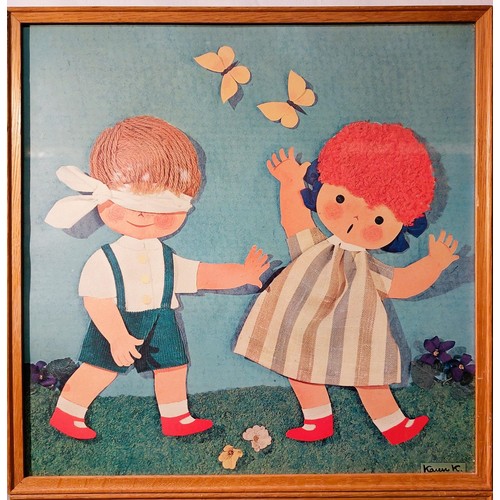 98 - Four Playful Children's Prints -Karen K,-paper label to back  Combridge Ltd Dublin -Frame size 13 ¾”... 