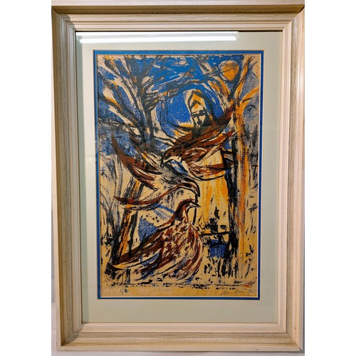 100 - Chris Reid-St Francis Feeding The Birds Lithograph, signed in pen lithograph 1/24 and dated 1965 fra... 