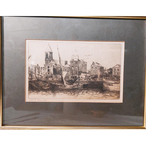 104 - Estella Frances Solomons HRHA (1882-1968) Quayside -Etching signed in pencil lower left, Estella Sol... 