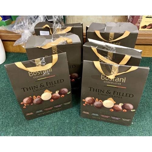 17 - CONFECTIONERY LOT - 6 X PACKS OF 500G BOSTANI CHOCOLATIER THIN AND FILLED CHOCOLATES (DGD PACKAGING)