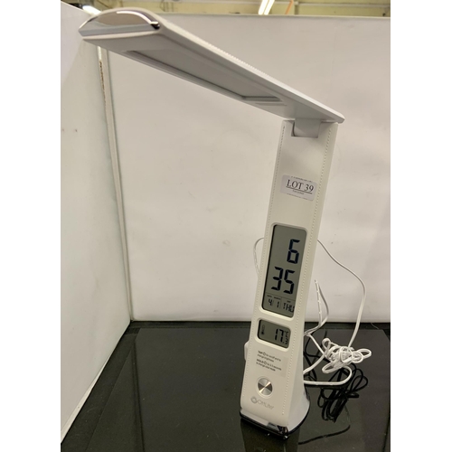 39 - LED OTTLITE DESK LAMP WITH LED CLOCK/TEMPERATURE DISPLAY WITH USB CHARGER