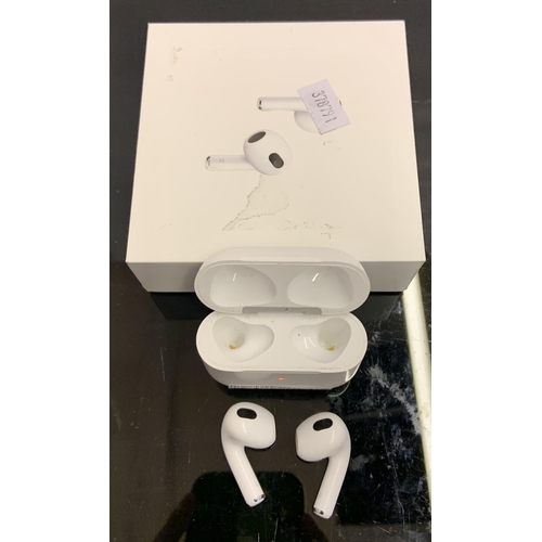 4 - BOXED PAIR OF APPLE AIR PODS 3RD GEN IN WIRELESS CHARGING CASE WITH CHARGING WIRE