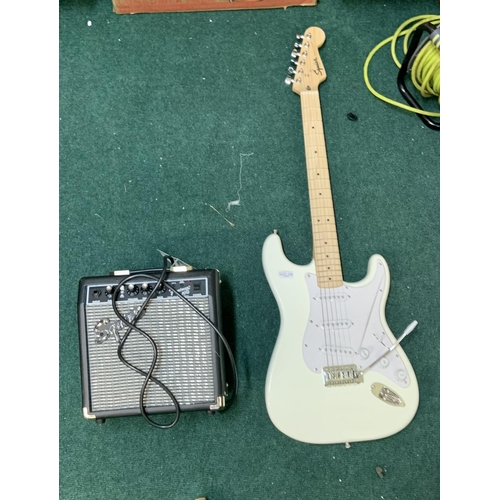 198 - SQUIER ELECTRIC GUITAR SET WITH AMP - IN WHITE