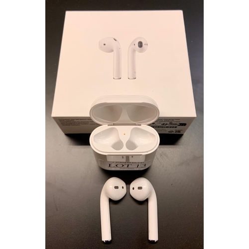 13 - BOXED APPLE AIRPODS 2ND GEN IN CHARGING CASE WITH CHARGING WIRE