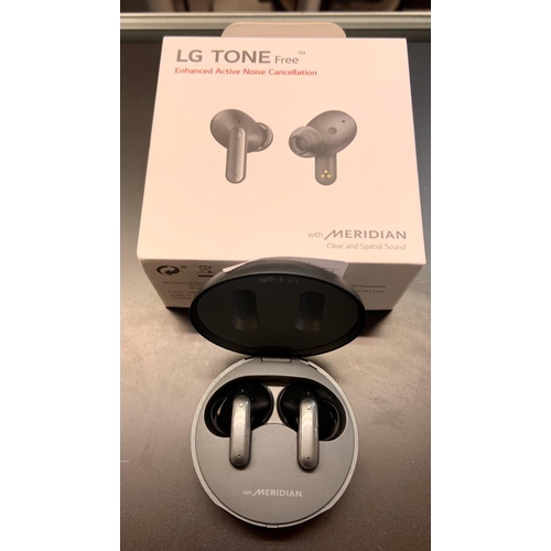 14 - BOXED PAIR OF LG TONE FREE ENHANCED ACTIVE NOISE CANCELLATION EAR BUDS WITH CHARGING WIRE