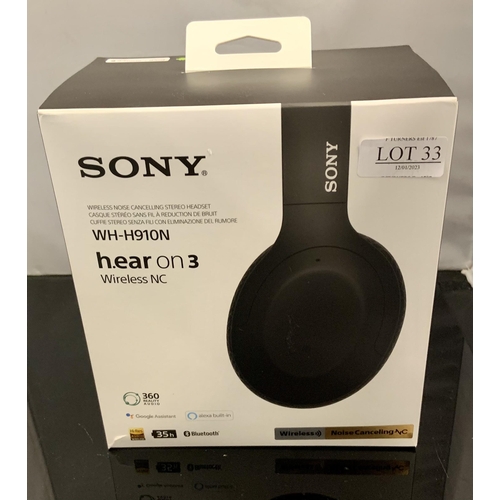 33 - BOXED SONY WIRELESS NOISE CANCELLING STEREO HEADSET - WH-H910N WITH BUILT IN ALEXA