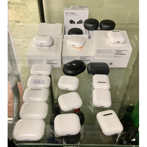 51 - LARGE QTY VARIOUS APPLE AIR POD PROS/AIR PODS INC. 2ND AND 3RD GEN AIR PODS - SOME WITH BOXES - APPR... 