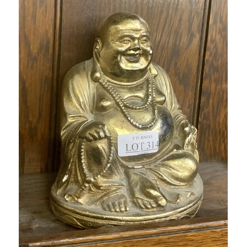 314 - A BRASS EFFECT LAUGHING BUDDAH FIGURE