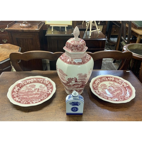 362 - SPODE PINK TOWER - PLATES & COVERED GINGER JAR & Antique Copeland Spode New Stone Blue Fitzhugh Chin... 