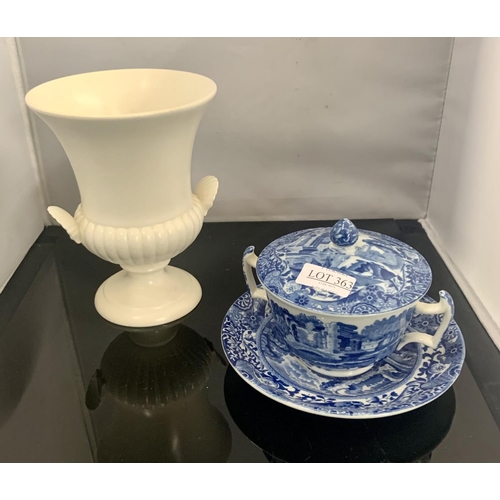 363 - Vintage Wedgwood Etruria Barlaston Fluted Vase, and a Copeland Spode Italian Covered Chocolate cup w... 