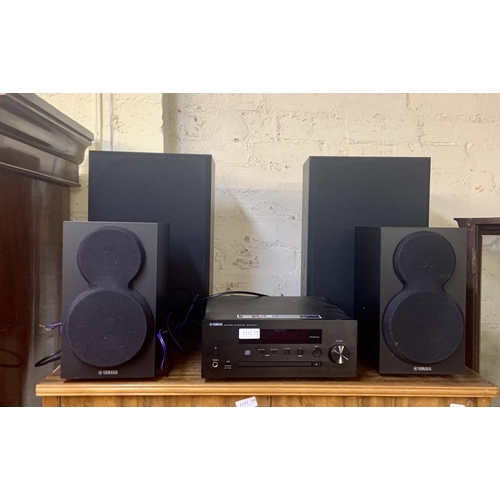 397 - YAMAHA NETWORK RECEIVER & SPEAKERS, WITH REMOTE CONTROL AND A PAIR OF VINTAGE MISSION SPEAKERS (NOTE... 