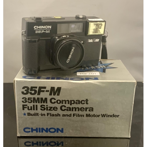 404 - CHINON 35FM FILM CAMERA & ORIGINAL BOX - BATTERY TYPE GWO