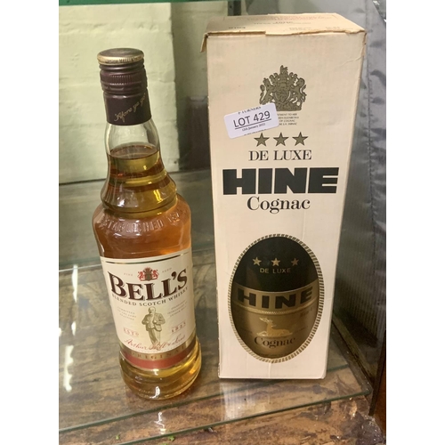 429 - BOTTLE OF HINE COGNAC AND BELLS WHISKY