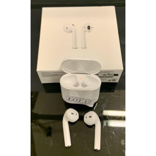 17 - BOXED PAIR OF APPLE AIR PODS 2ND GEN. IN CHARGING CASE WITH CHARGING WIRE