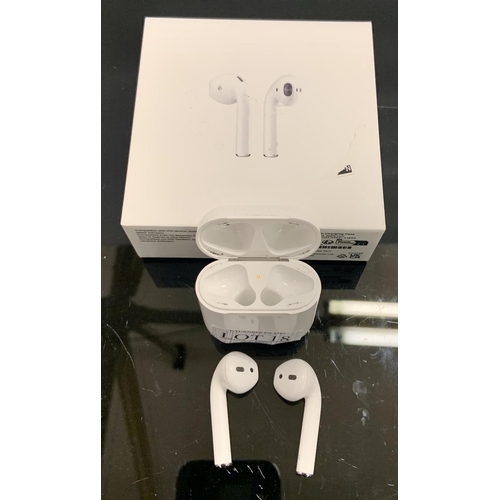 18 - BOXED PAIR OF APPLE AIR PODS 2ND GEN. IN CHARGING CASE WITH CHARGING WIRE (WORKING FINE BUT SHARPIE ... 