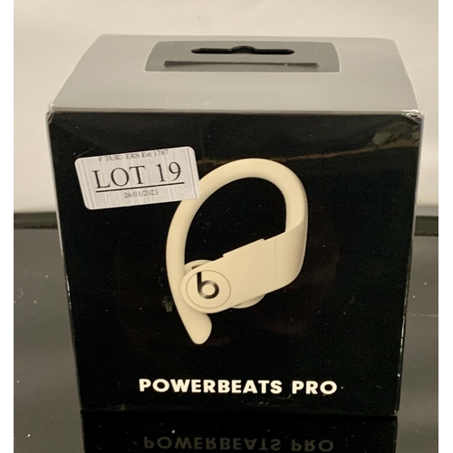 19 - BOXED PAIR OF BEATS POWER BEATS PRO WIRELESS BLUETOOTH EARPHONES WITH CHARGING CASE AND LIGHTNING CA... 