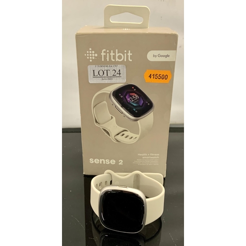 24 - BOXED FITBIT SENSE 2 HEALTH AND FITNESS SMART WATCH - LUNAR WHITE BAND