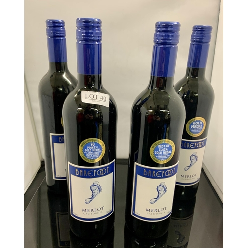 40 - 4 X BOTTLES OF BAREFOOT MERLOT 750ML RED WINE