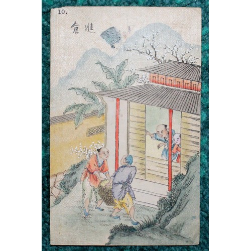 407 - A set of Eight (8) Chinese Paintings on Silk, depicting various agricultural activities -each H:14cm... 