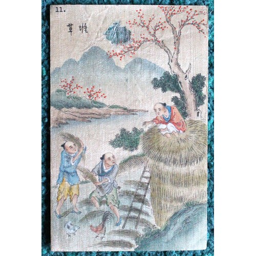 407 - A set of Eight (8) Chinese Paintings on Silk, depicting various agricultural activities -each H:14cm... 