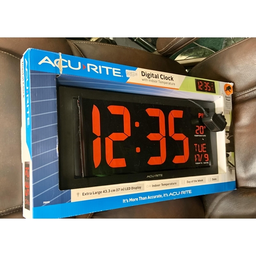 234 - BOXED ACURITE LED DIGITAL CLOCK WITH INDOOR TEMPERATURE,DAY AND DATE