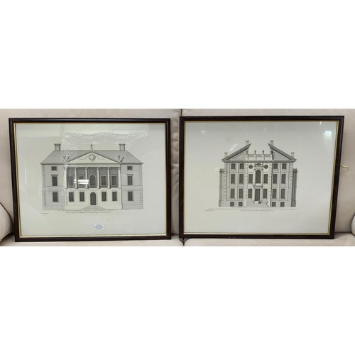 267 - A PAIR OF FRAMED ARCHITECTURAL PRINTS - SHOWING GUNNERSBURY HOUSE BY INIGO JONES AND RONHAMPTON HOUS... 