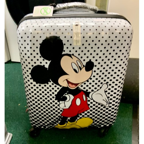 248 - AMERICAN TOURISTER DISNEY MICKEY MOUSE DESIGN CABIN HARDSIDE SUITCASE (NOTE INSIDE STRAP SNAPPED)