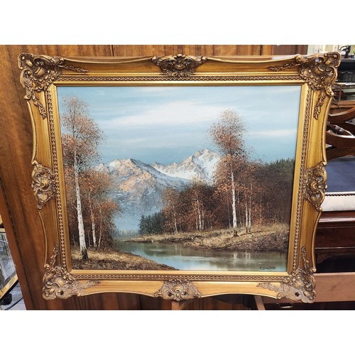 A FRAMED OIL ON CANVAS - MOUNTAIN SCAPE -SIGNED BOTTOM RIGHT ‘K. BOWMAN ...