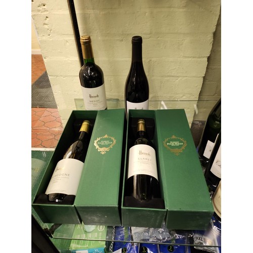 434 - A BOXED HARRODS FOODHALL WINE SET  INCL CLARET, BOURGOGNE, MEDOC AND COTES DE RHONE ALL 75CL UNOPENE... 