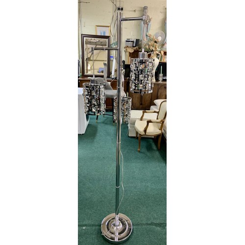 223A - BRIDGE PORT DESIGNS THREE TIER FLOOR LAMP WITH CHROME/CRYSTAL SHADES