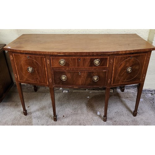 352 - A STUNNING INLAID MAHOGANY EDWARDIAN SIDEBOARD, 2 CENTRAL DRAWERS FLANKED BY SINGLE CUPBOARDS ON RAI... 