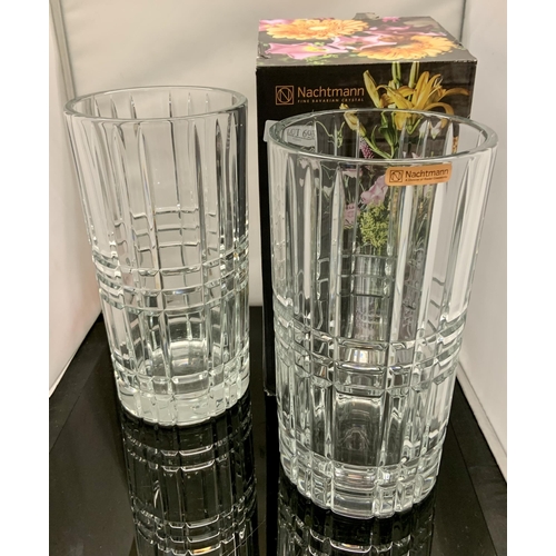 69 - SET OF 2 NACHTMANN CRYSTAL GLASS VASES 28CM HIGH (ONE UNBOXED)